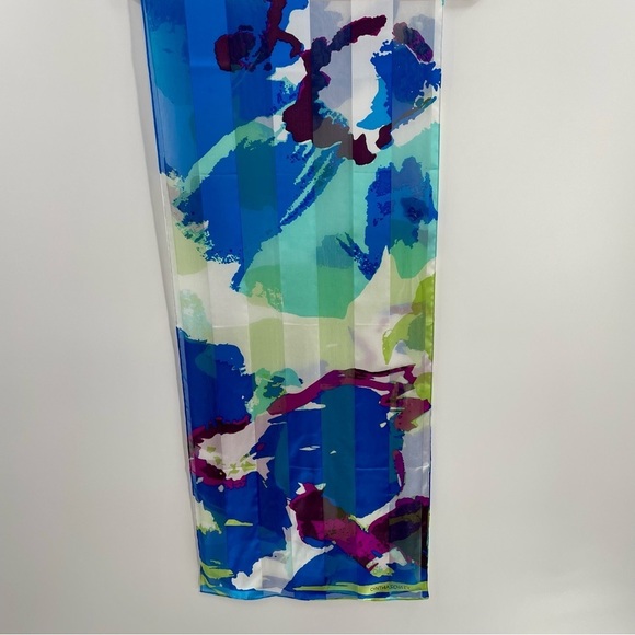 Cynthia Rowley 100% Silk Chiffon Purple Blue Green White Floral Oblong Scarf - Picture 1 of 7
